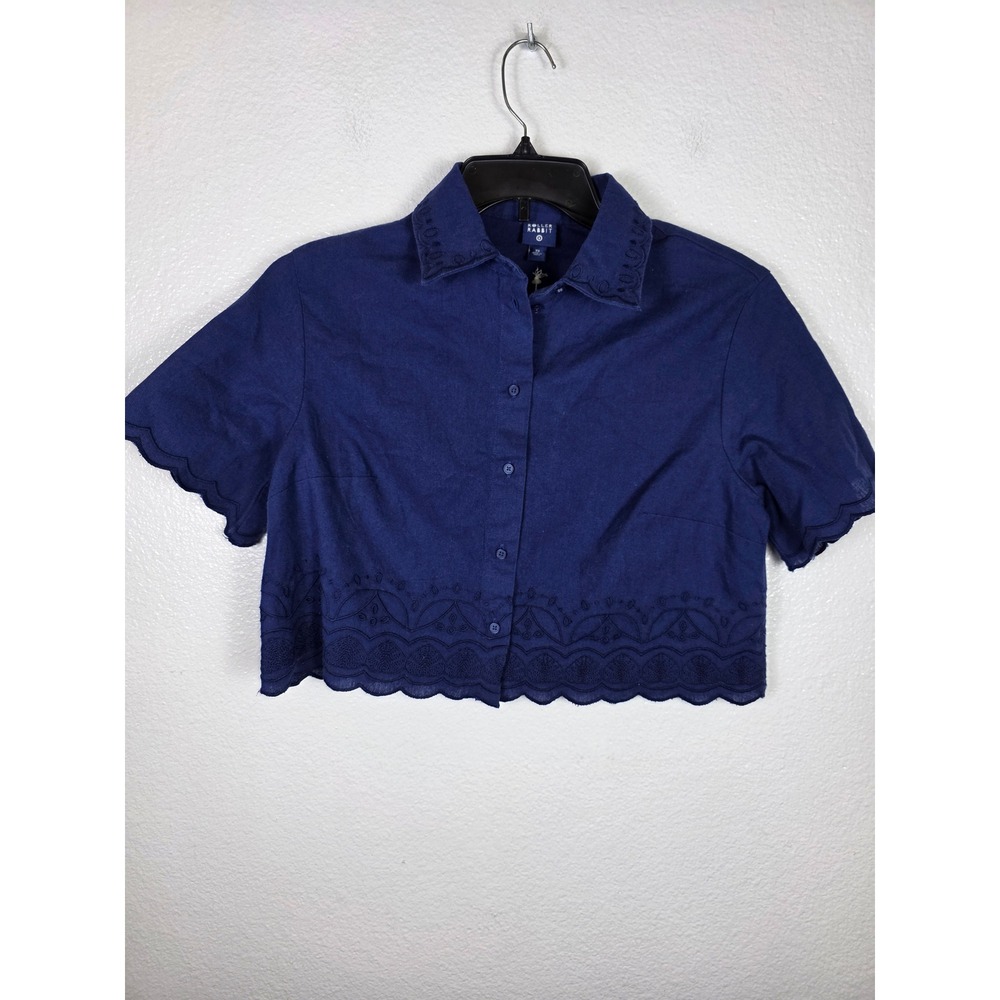 Roller‎ Rabbit for Target Navy Blue Eyelet Cropped Button Down Shirt XS